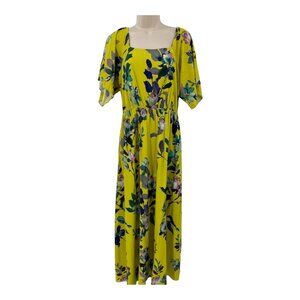 Soft Surroundings Yellow Floral Maxi Dress Medium Smocked Cotttagecore Flutter